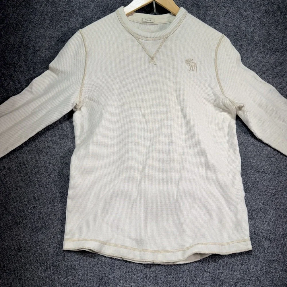 Abercrombie & Fitch Waffle Knit Thermal Sweater Mens Medium White Muscle VTG Y2K